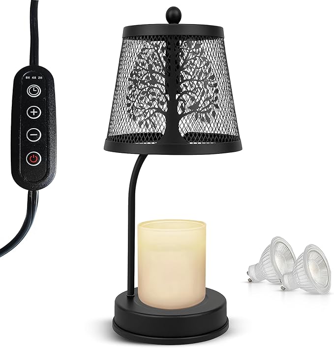 LUZZEN Farmhouse Candle Warmer Lamp Black – Large Flameless & Smokeless Candle Melter lamp with Timer & Adjustable Light,f...