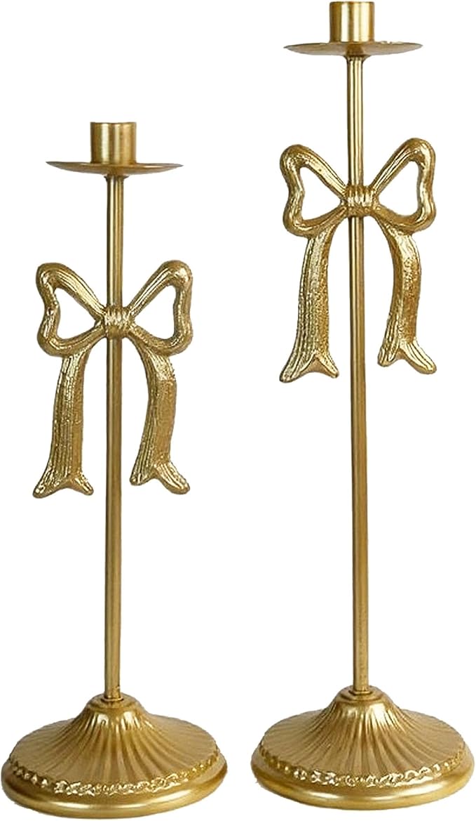 Remenna Bow Taper Candle Holders, Set of 2 Candle Stick Holders Set, Modern Decorative Centerpiece for Table Mantel Weddin...