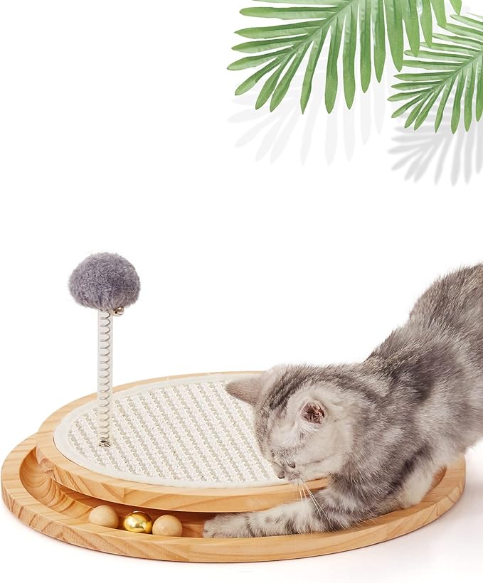 LMUGOOS Cat Scratcher, Cat Natural Sisal Scratching Pad, Kitten Interactive Toy with Ball Track Spring Ball for Chasing Hu...
