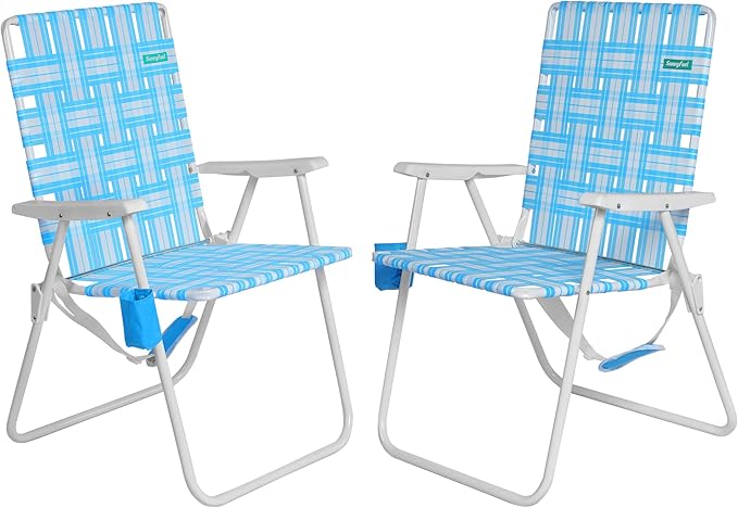 SUNNYFEEL Tall Folding Lawn Beach Chair Lightweight, Portable Sand Chair for Adults Heavy Duty 300 LBS with Cup Holders, F...