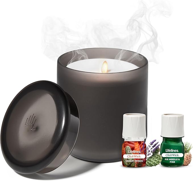 Lifelines Flameless Candle Aromatherapy Essential Oil Diffuser with 2 ClickWick Essential Oil Blends - Cordless & Waterles...