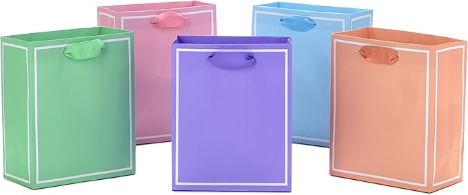 Hallmark 6" Small Pastel Easter Gift Bag Bundle, Pack of 5 (Light Purple, Pink, Blue, Orange, Green) for Bridal Showers, B...