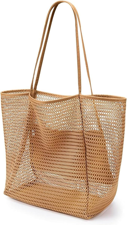 LAILAILE Beach Bags for Women - Large Nylon Mesh Beach Tote Bag with Zipper Pocket & Sandproof Design