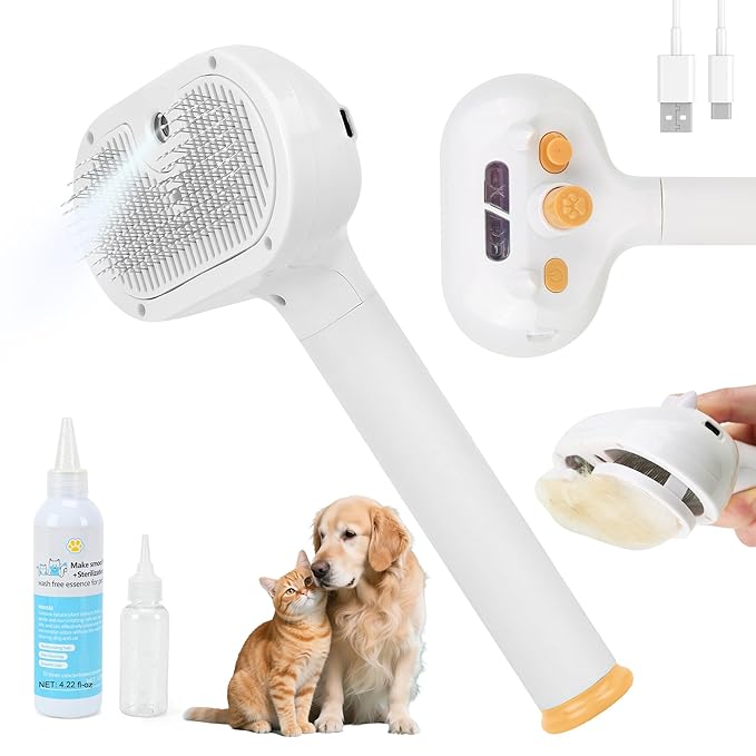 JAWADE 2026 New Upgrade 3-in-1 Pet Steam Brush - Dog Brush for Shedding & Cat Brushes for Indoor Cats - Skin-Friendly, Sel...