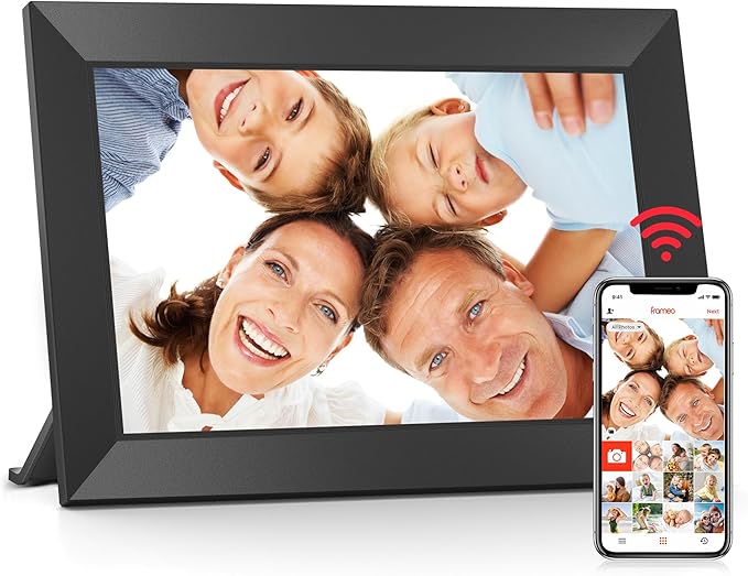 BIGASUO Digital Picture Frame, 10.1" Frameo Digital Frame WiFi with 32GB Memory, 1280x800 IPS Touch Screen, Send Photos/Vi...
