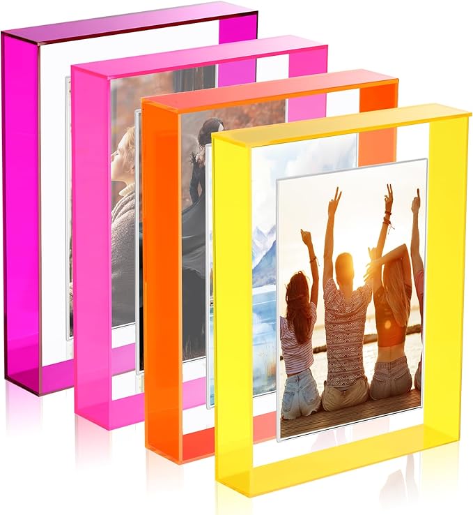 Kathfly 4 Pcs 5x7 Floating Picture Frame Acrylic Frames for Wall Mounted or Tabletop Standing Decorative Magnetic Photo Fr...
