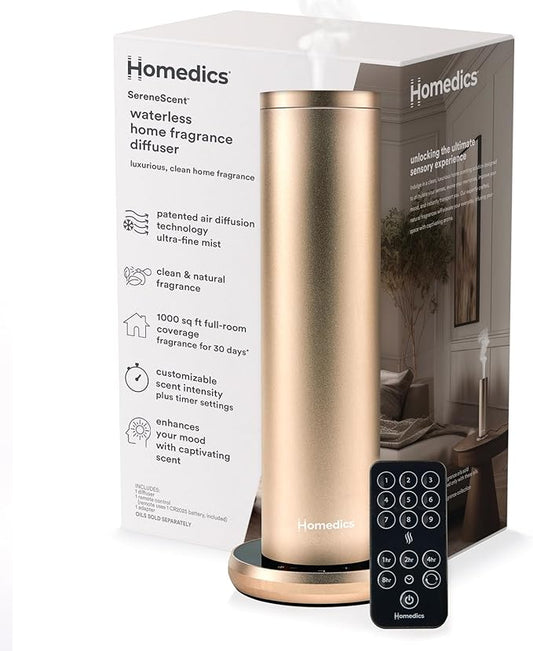 Homedics SereneScent Waterless Essential Oil Diffuser, Home Fragrance Scent Diffuser for Large Rooms, No Water Needed, Pat...