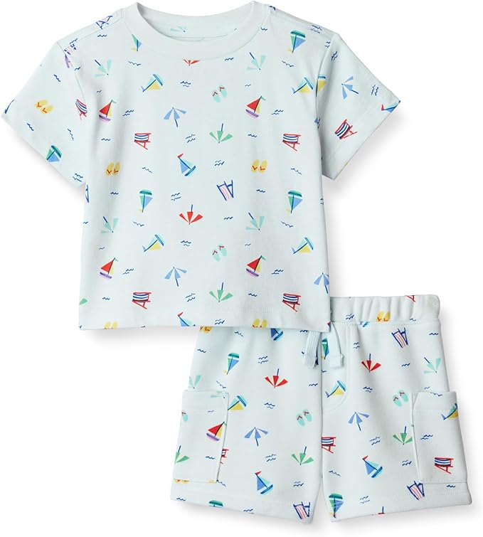 Amazon Essentials x Sofia Grainge Babies, Toddlers, and Boys' T-Shirt and Short Play Set, Multipacks