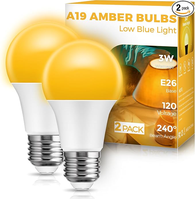 JandCase Amber Light Bulbs for Healthy Sleep, 3W Warm Light Bulbs Blue Light Blocking, Low Watt Light Bulbs 40W Equivalen...