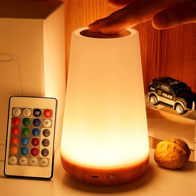 THAUSDAS Night Light, Dimmable Touch Lamp for Bedroom, Portable Table Bedside Lamp, 5 Brightness 13 RGB Colors, Night Ligh...