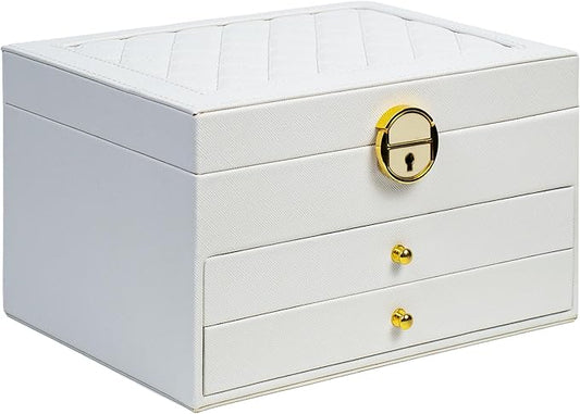 coobest 3 Layer Jewelry Box, Lockable Jewelry Holder Organizer with Jewelry Drawer, Large Jewelry Boxes & Organizer with V...