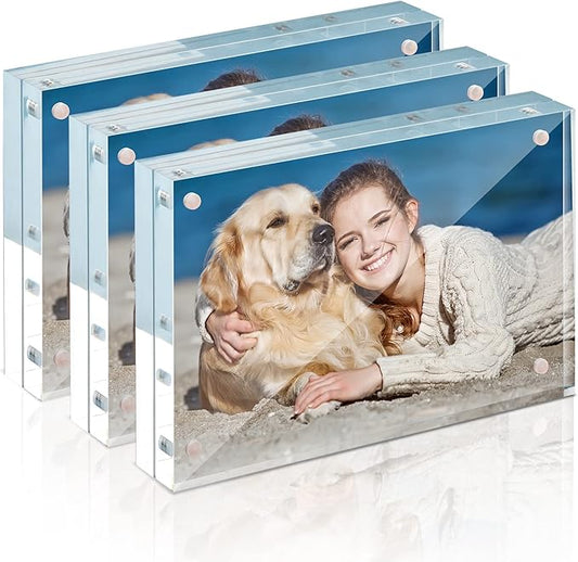 TWING 3 Pack 4 x 6 Acrylic Frame,Acrylic Picture Frames Horizontal Magnet Double Sided 4x6 Picture Frame,10+10MM Thick Cle...