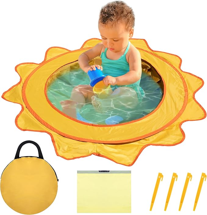 RunNico Pop Up Beach Pool, Portable Toddler Beach Pit with Water Bag and Storage Bag, Cute Shape Beach Pool Puddle for Out...