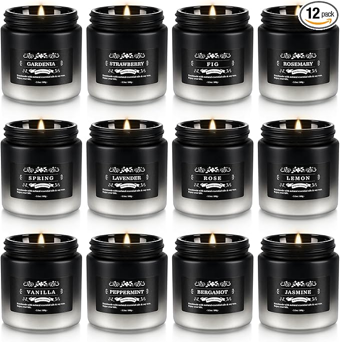 12 Pack Scented Candles Gift Set for Men Women - 3.5oz Soy Blend Jar Candles, 150+ Hours Long Lasting Aromatherapy Candle,...