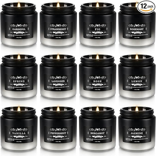 12 Pack Scented Candles Gift Set for Men Women - 3.5oz Soy Blend Jar Candles, 150+ Hours Long Lasting Aromatherapy Candle,...
