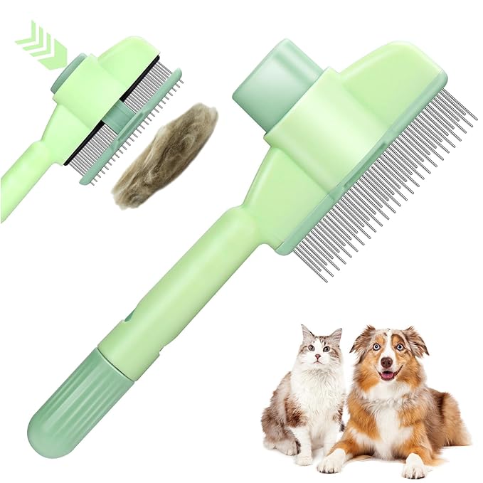 XANGNIER Pet Hair Removal Comb One-Click Self-Cleaning Grooming Brush, De-Shedding Comb for Short & Long Hair, Pet Groomin...