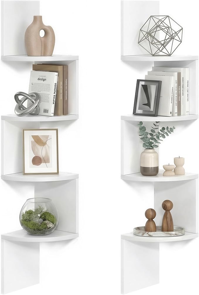 VASAGLE Set of 2, Corner Shelves Wall Mount, 4-Tier Floating Corner Bookshelves, Plant Shelves for Bedroom, Living Room, B...