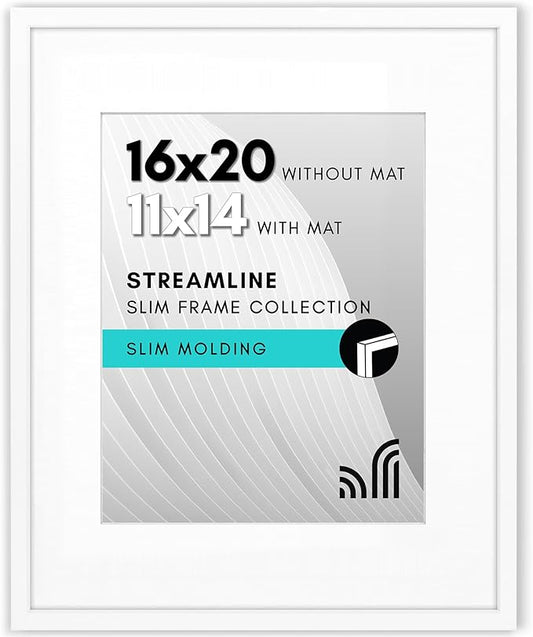 Americanflat 16x20 Picture Frame with Polished Plexiglass - Use as 11x14 Frame with Mat or Display 16x20 Photo Without Mat...