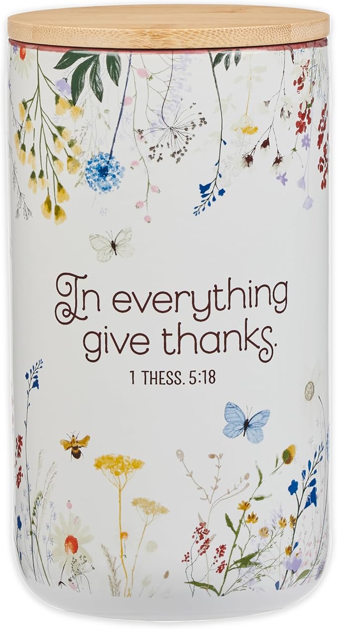 Christian Art Gifts Keepsake Count Your Blessings Ceramic Gratitude Jar Set w/Bamboo Lid: In Everything Give Thanks - 365 ...