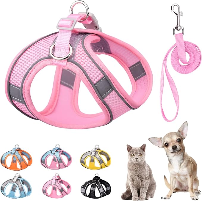 PETPUBGNZS Soft Small Dog Harness and Leash Set Mesh Puppy Harnesses Leash Easy Walk Dog Harness Vest Adjustable Reflectiv...
