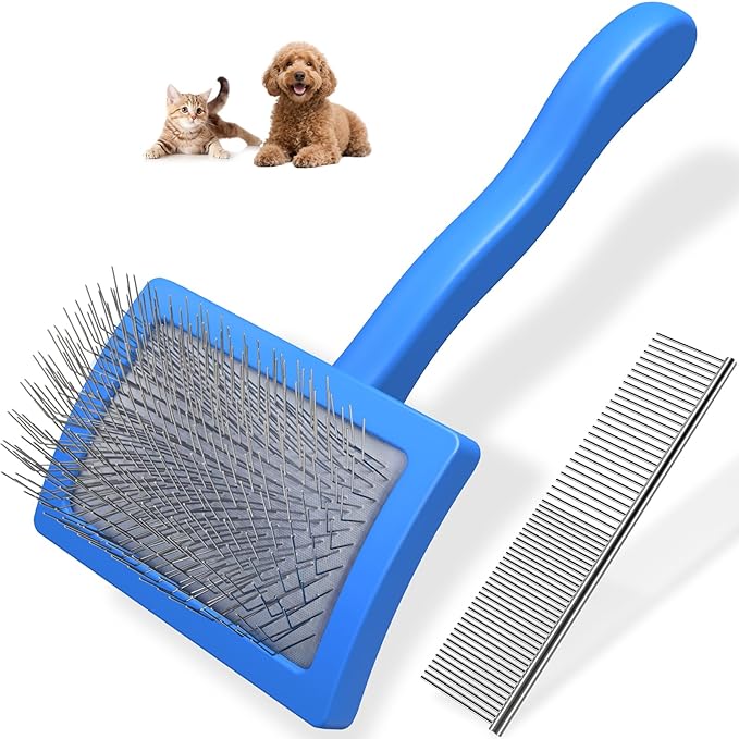 2PCS Slicker Brush for Dogs & Pet Comb,Professional Dog Grooming Brush (Goldendoodles,Poodles,Labradoodles) with Extra Lon...