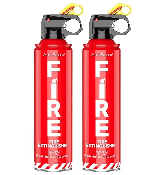 AmzBoom 2-Pack Fire Extinguisher for Home, Kitchen, Car, and Grill with Mounting Bracket– Extinguishing Spray, Compact A, ...