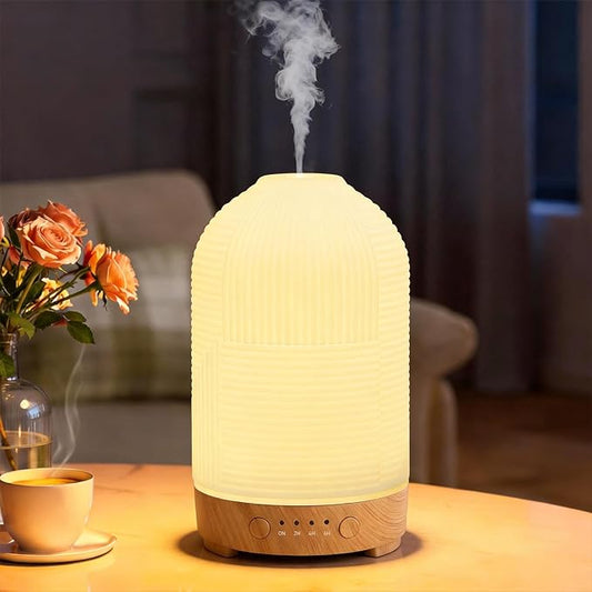 200ml Ultrasonic Essential Oil Diffuser,Aromatherapy Diffuser with 9 Color,2h/4h/6h Time,Ceramic Diffuser Oil Machine,Auto...