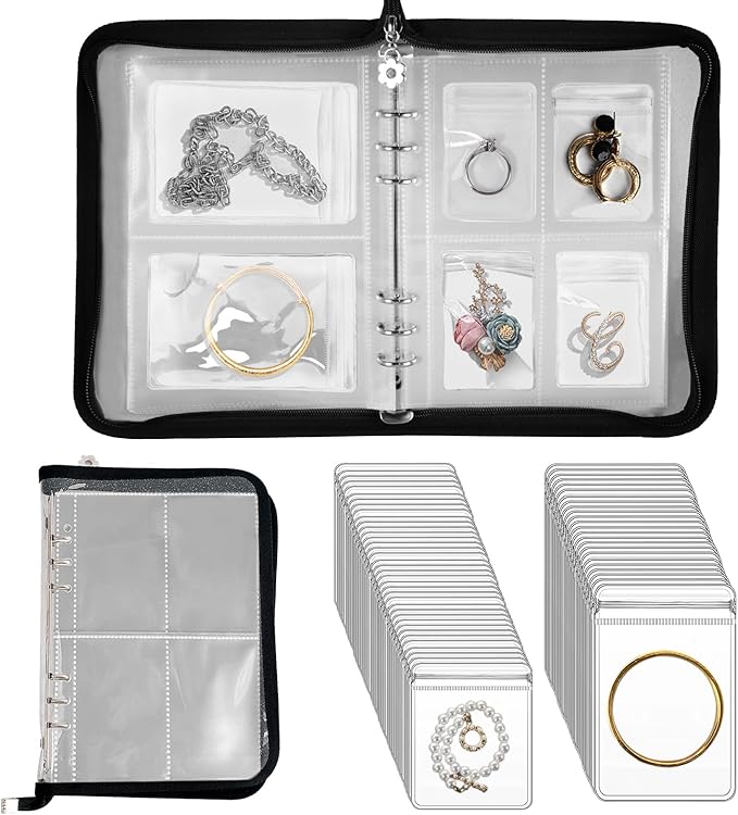Travel Jewelry Organizer Transparent Jewelry Storage Book Set with Anti-oxidation Pocket Traveling Necklace Earring Organi...