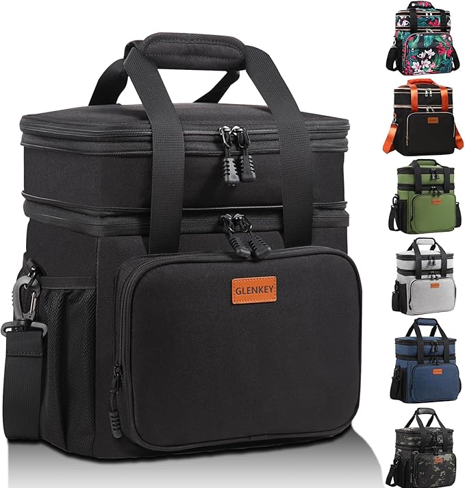Expandable Insulated Large Lunch Box, Double Deck Heavy Duty Durable Lunch Bag Leakproof Cooler Bags for Men Women Adults ...
