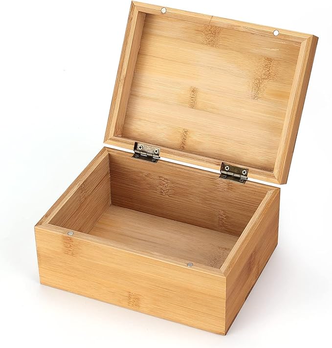 Woiworco Bamboo Box with Hinged Lid, 6.7 x 5.1 x 3.1 inch Natural Box for Crafts, Art & DIY Hobbies, Decorative & Home Sto...