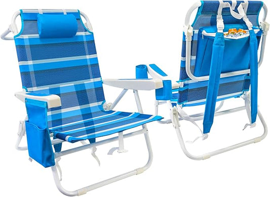 WTVIDAS Beach Chair 2 Pack, 5 Positions Textilene Folding Reclining Beach Chair with Backpack Straps, Cooler Bag & Cup Hol...