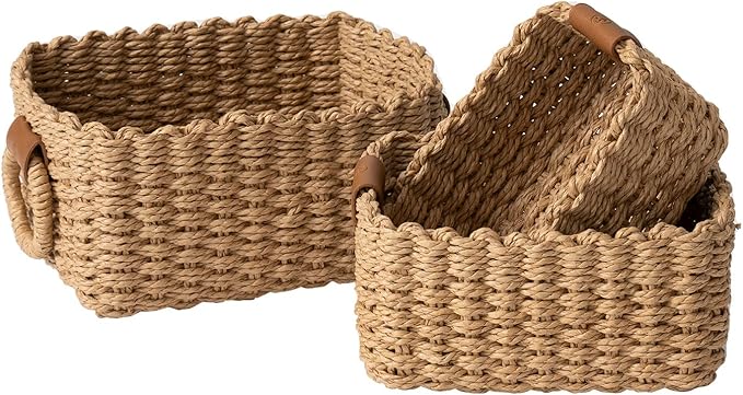 LA JOLIE MUSE Small Wicker Baskets for Organizing, Recycled Paper Rope Storage Basket Container Bins for Shelves Bathroom ...