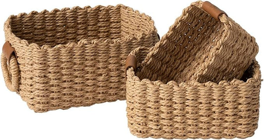 LA JOLIE MUSE Small Wicker Baskets for Organizing, Recycled Paper Rope Storage Basket Container Bins for Shelves Bathroom ...