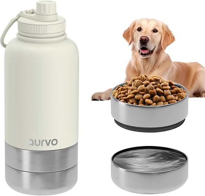 32oz Dog Water Bottle with Bowls - Leakproof Insulated Stainless Steel, Portable Travel Bottle for Hiking, Camping, Outdoo...