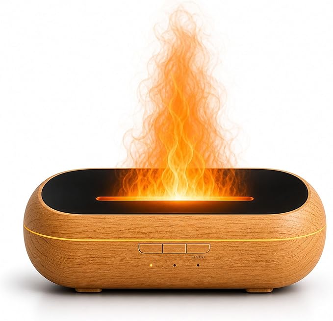 AquaAura Flame Effect Diffuser, 160ml Essential Oil Diffuser with Realistic Flame Mist, 7 LED Colors, Timer & Auto Shut-Of...