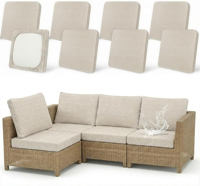 Joy Bubble 8 Pack Outdoor Cushion Covers Water Resistant High Stretch Fit Patio Cushion Covers 180g Couch Seat Slipcovers ...