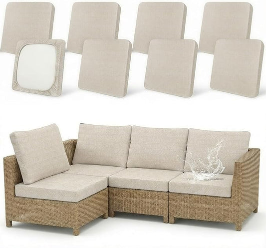 Joy Bubble 8 Pack Outdoor Cushion Covers Water Resistant High Stretch Fit Patio Cushion Covers 180g Couch Seat Slipcovers ...