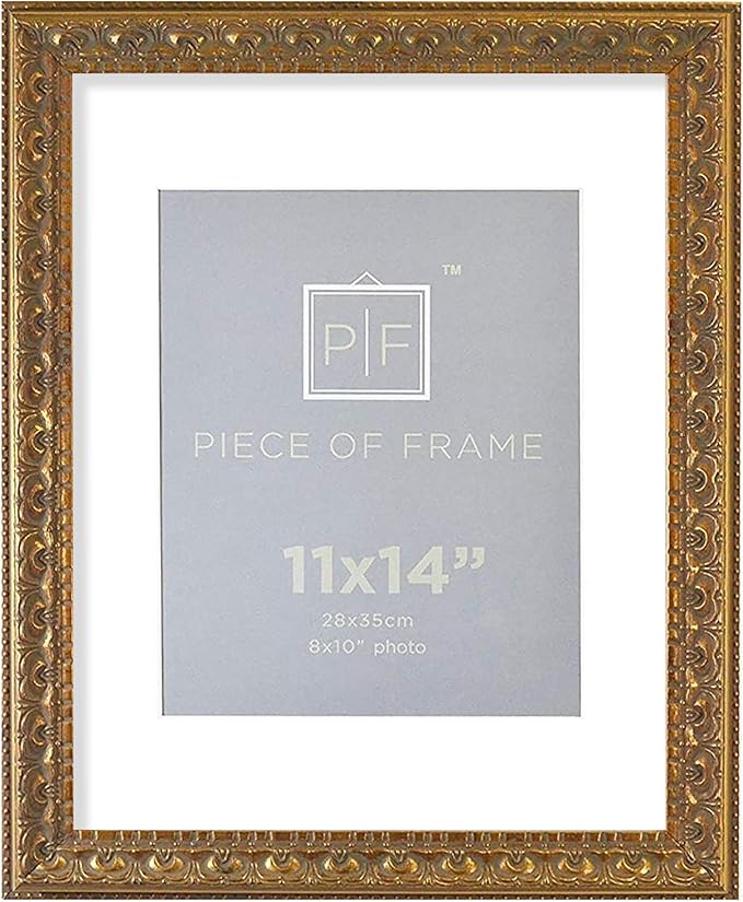 Golden State Art, 11x14 Ornate Finish Photo Frame, with White Mat for 8x10 Picture & Real Glass, Color: Bronze