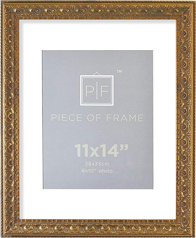 Golden State Art, 11x14 Ornate Finish Photo Frame, with White Mat for 8x10 Picture & Real Glass, Color: Bronze