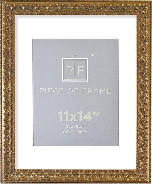Golden State Art, 11x14 Ornate Finish Photo Frame, with White Mat for 8x10 Picture & Real Glass, Color: Bronze