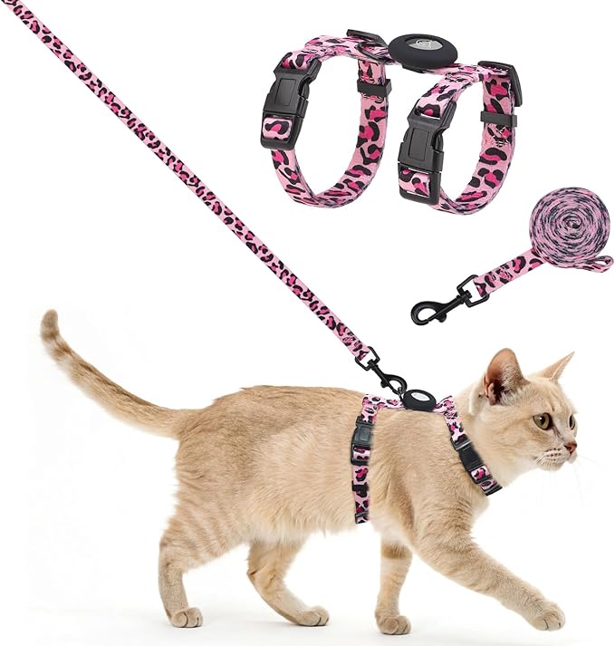 SCENEREAL Adjustable Cat Harness and Leash Set with AirTag Holder, Escape-Proof Design for Small to Large Cats, Lightweigh...