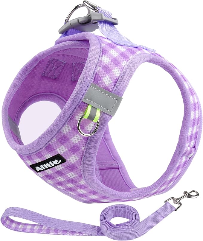 AIITLE Adjustable Dog Vest Harness Set – No-Pull Design, Plaid Print & Reflective Safety– Fits Poodles, Shih Tzus & Mediu...