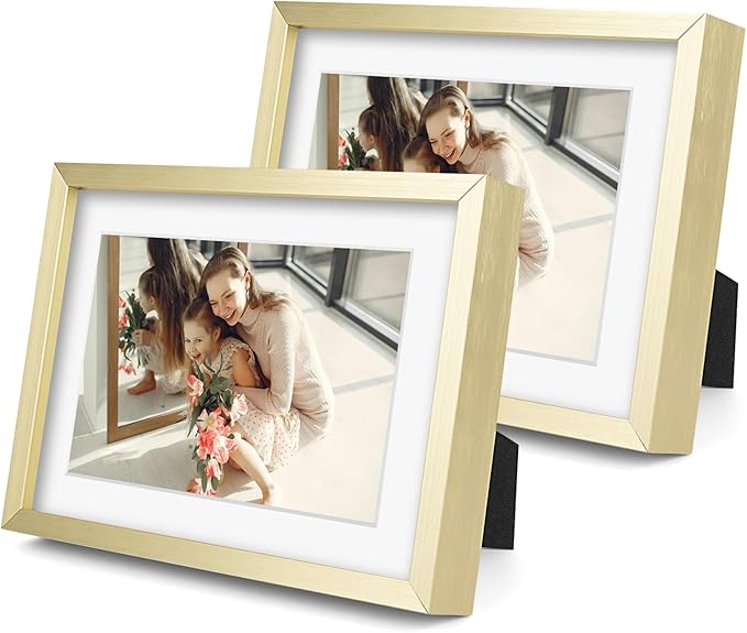 Golden State Art, Gold 5x7 Aluminum Picture Frame - Display Photos 4x6 with Mat or 5x7 inch Without Mat - Shatter-Resistan...