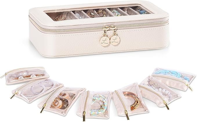 Lolalet 8 in 1 Travel Jewelry Case with Velvet Pouches, Clear Window Travel Jewelry Organizer Bags for Earrings, Bracelet...