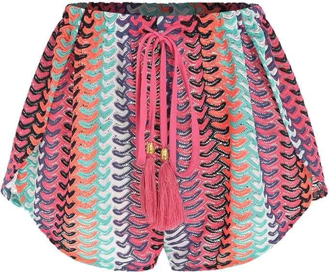 ZAFUL Crochet Cover Up Shorts for Women Beach Swimwear 2026 Boho High Waisted Drawstring Flowy Swim Bottom