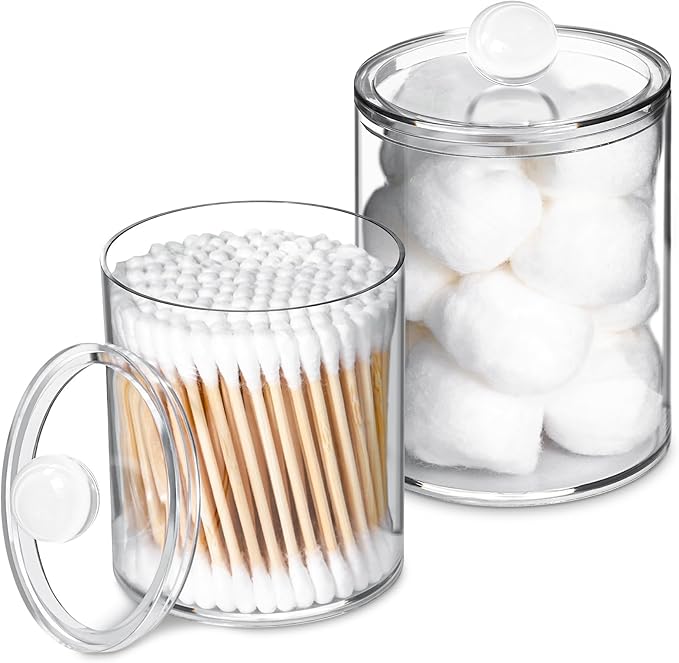 XIPENGKEJI 2 Pack Qtip Holder,Canister Apothecary Jar Set, Bathroom Jars with Lids Set for Cotton Swabs, Balls, Pads, Flos...