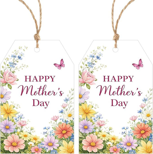Alynta Happy Mothers Day Gift Tags with String 50Pcs Mothers Day Floral Butterfly Tags Personalized Paper Tag for Gift Wra...