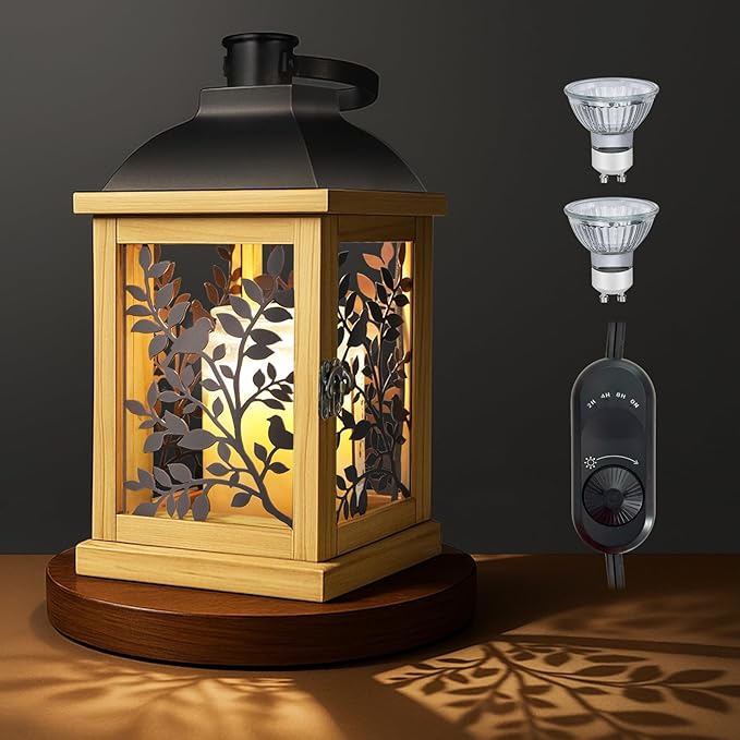 Candle Warmer Lamp, with Timer and 2 Bulbs Dimmer Farmhouse Lantern for Top-Down Adjustable Candle Warmer, Electric Lamp f...