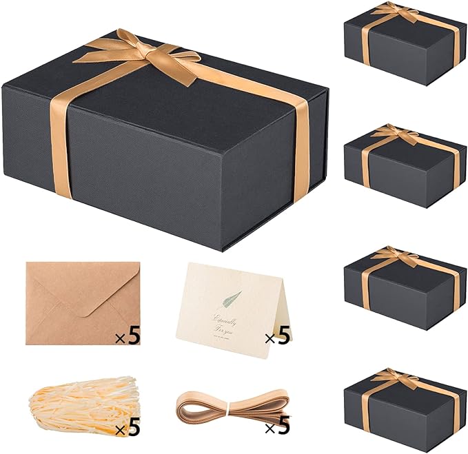 LIFELUM Extra Large Black Gifts Boxes Bulk Set of 5,13.5 x 10 x 4 inch Elegant Gift Boxes with Magnetic Lids, Card,Sticke...