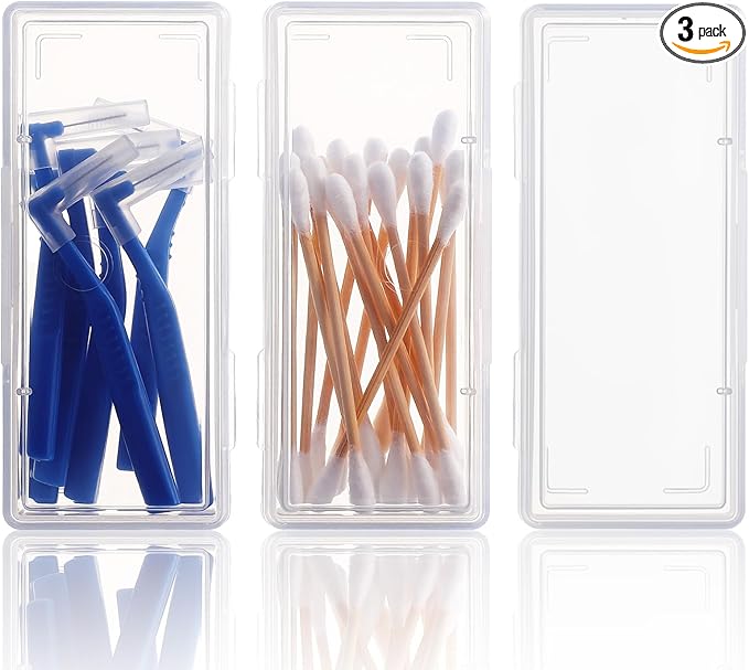 Matwsec 3PCS Floss Pick Holder Cotton Swab Holder Cotton Pad Holders Dental Floss Holders with Lid for Travel Cottons Buds...